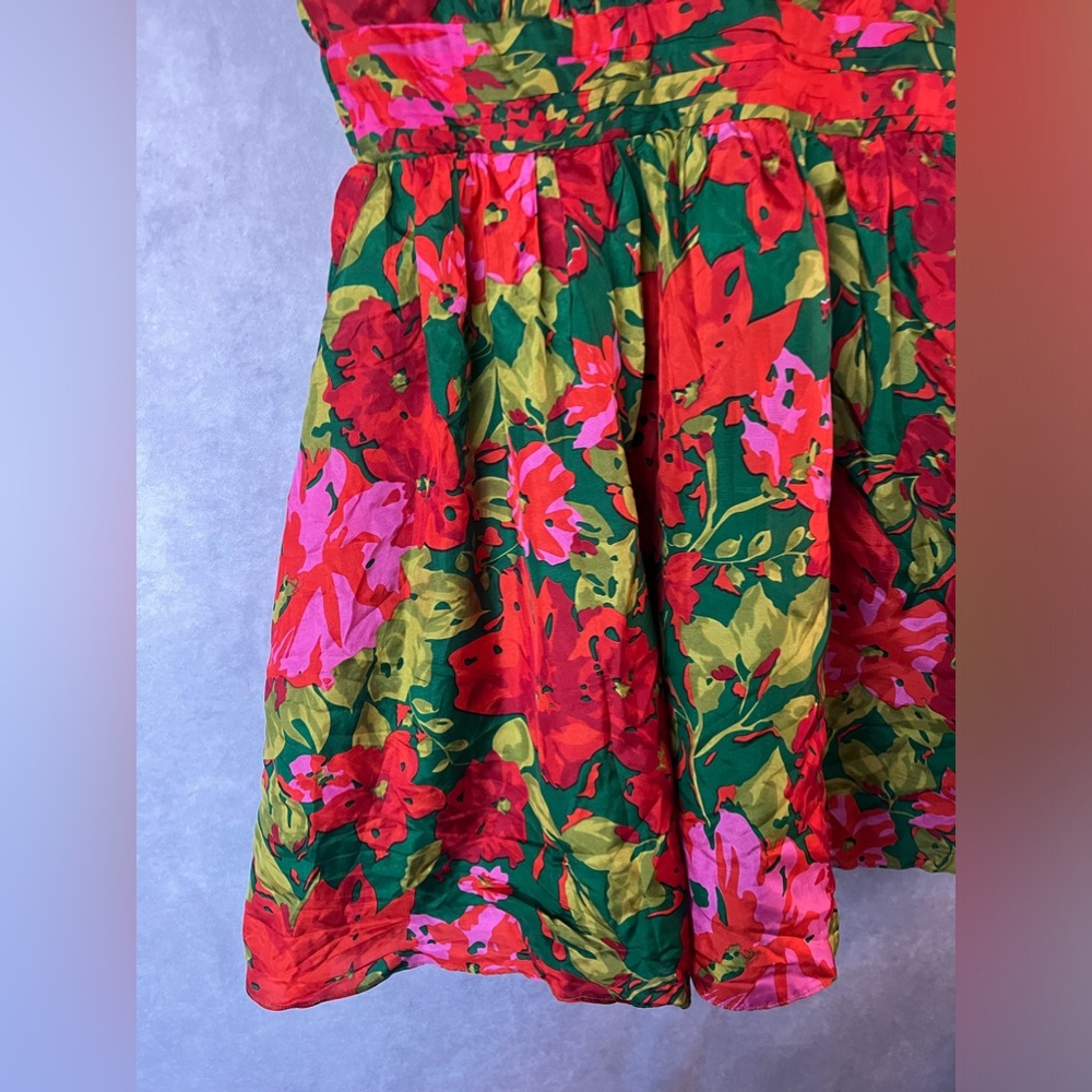 Floral V-Neck Dress - Red, Green, Pink - Picture 7 of 10